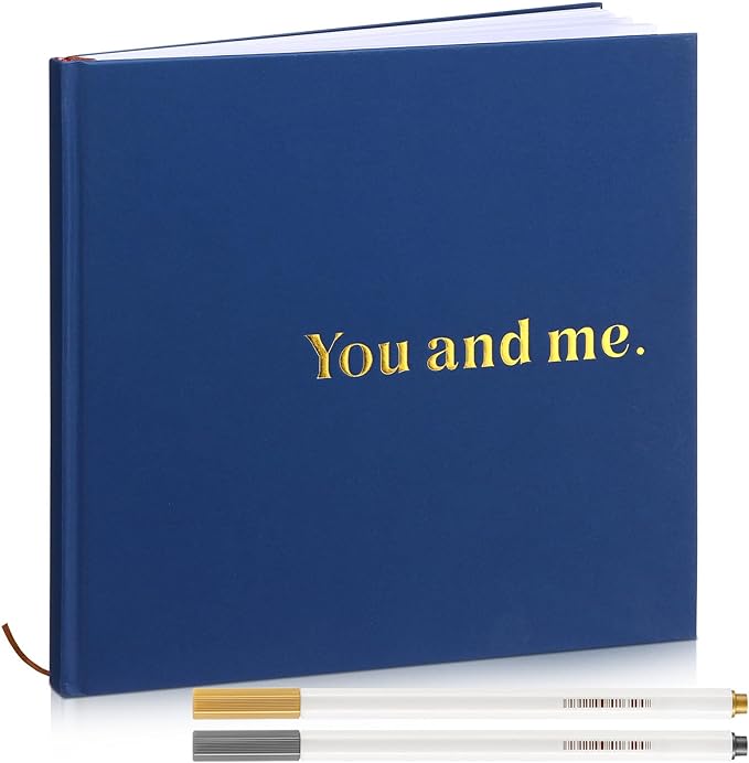 Colarr Hardcover Couples Scrapbook 144 Pages 8.7 x 8.7" Valentine Couples Photo Album Scrapbook Journal for 1 Year Wedding Memory Anniversary Photo Book Gift with 2 Markers