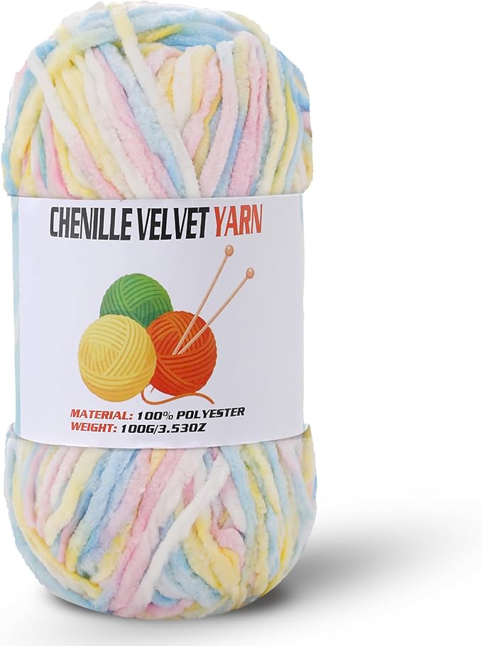 Velvet Chenille Chunky Yarn, Handcrafts Weaving Soft Chenille Yarn for Crocheting Clearance, Used for Making Baby Yarn Blanket, Clothes, Knitting Creations (1 - Colorful - C)