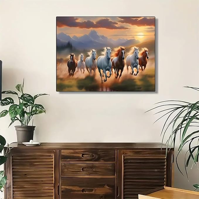 GEMFAMILY 5D Diamond Art Kits for Adults,Diamond Painting Kits for Running Horses,DIY Full Round Drill Diamond Dots Gem Art Crafts Kits for Home Decor 12 x 16 Inch
