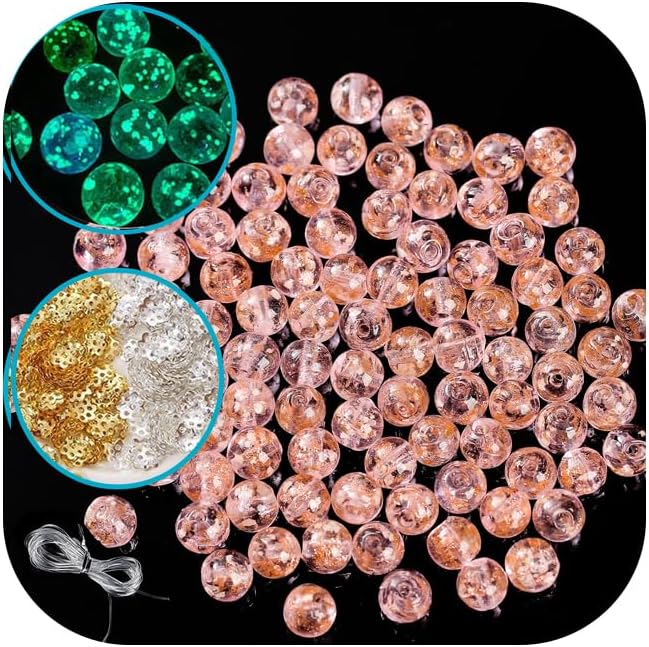 200 PCS 8mm Glow in The Dark Beads Bulk Round Luminous Glass Beads with Holes for Jewelry Making Bracelets Earrings Necklace Glow Loose Spacer Ball Bead DIY Craft Kit
