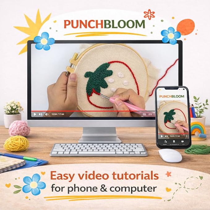 Punch Needle Coaster Kit for Adults Beginners, Easy Punch Embroidery Starter Set with Instructions – Fun Mug Rug Making Kit for Table Decor & Festival DIY Gifts (6pcs Cute Fruits)
