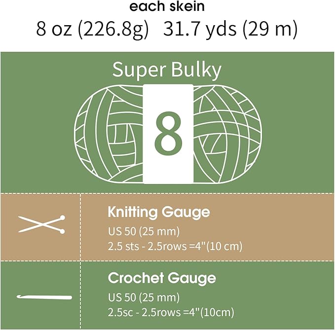 MABOZOO Assorted Chunky Yarn for Crocheting 8 Pack,Fluffy Jumbo Chenille Yarn,Soft Plush Yarn Bulky,Giant Thick Fuzzy Yarn for Hand or Arm Knitting,Cream & Khaki&Sage&Grey(31.7 yds,8 oz Each Skein)