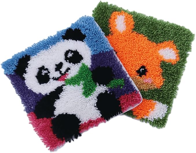 DL-YTG Latch Hook Kits Rug Panda Crochet Yarn Cushion Colour Pre-Printed Canvas Cover Rug Needlework DIY Hook and Latch Kit Christmas Home Decoration 30x30cm/12 X12inch