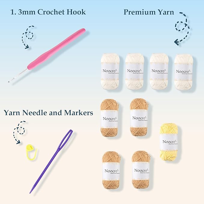 Noocro Crochet Kit for Intermediate or Advanced Levels, Complete Craft Kit for a Floral Daisy Shawl with Step by Step Video Tutorials Detailed Instructions, Perfect Holiday Gift or DIY Project (Khaki)