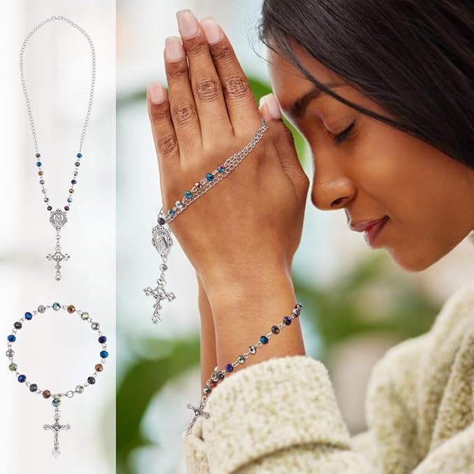 PH PandaHall 726pcs Rosary Jewelry Making Kit Prayer Making Supplies Crystal Glass Beads AB Color Loose Beads Cross Pendants Link Charms for Easter Ramadan Jewelry Making Necklace Bracelet Earring
