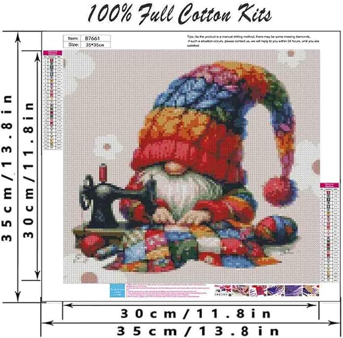 gnome stamped cross stitch kits for adults beginner,sewing machine counted cross stitch kits printed stitching cute patterns dimensions needlepoint art crafts embroidery kits for adults beginners
