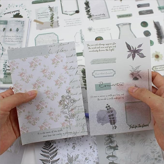 40 Sheets Nature Themed Washi Stickers Book for Adults, 180pcs Botanical Plant Stickers with 20 Adhesive Aesthetic Papers Ephemera for Bullet Junk Journaling Scrapbook Supplies