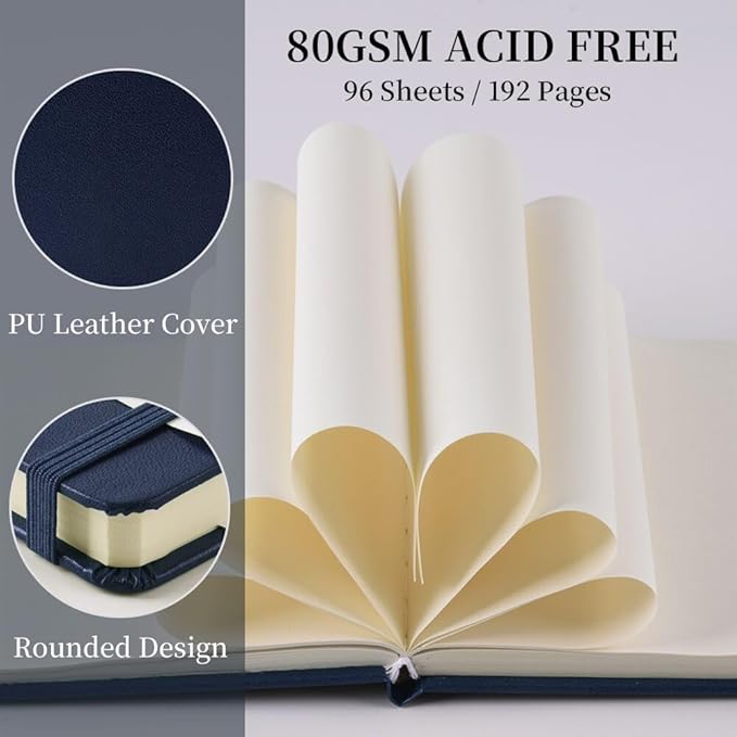 Square 5x5 inches 80gsm 96sheets/192 Pages Notebooks Blank Sketchbooks Travel Journal Pocket Hardcover Paint Writing Diary Memo Planner PU Leather Cover. Royal Blue
