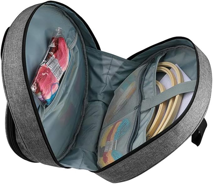 Shinyzone Cross Stitch Storage Tote, Embroidery Projects Bag with Zipper Pockets Organiser for Hoops, Charts and Threads