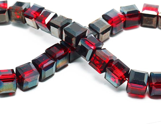 8mm Sparkle Cube Crystal Beads for Jewelry Making - Faceted Spacer Beads for Bracelets(94-100pcs, Deep Red Black)