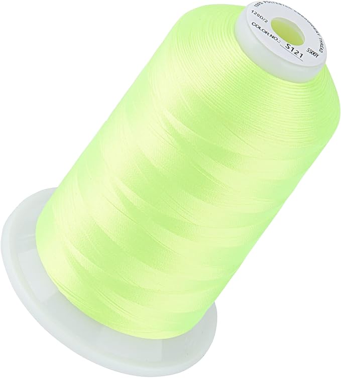 Simthread 5500Yds Embroidery Thread, 5000M High-Yardage 40WT 100% Polyester Thread – 170+ Vivid Colors, High-Speed Rated – Compatible with Brother, Singer, Janome & More - Neon Lemon S121