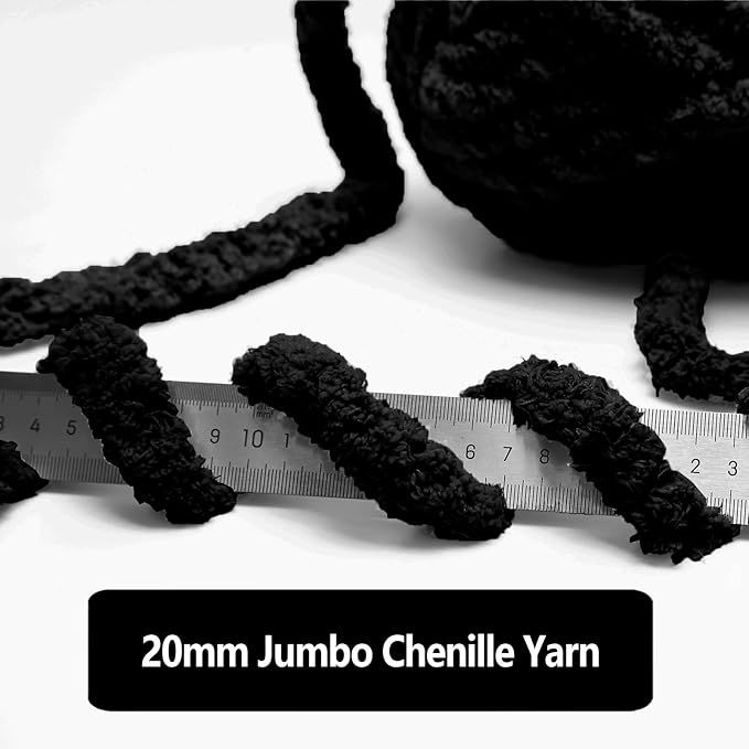 8 Pack Black Chunky Yarn for Hand Knittingd, Chunky Chenille Yarn for Crocheting, Super Bulky Chunky Knit Blanket Yarns (27.9 yds,7.97 oz Each Skein)