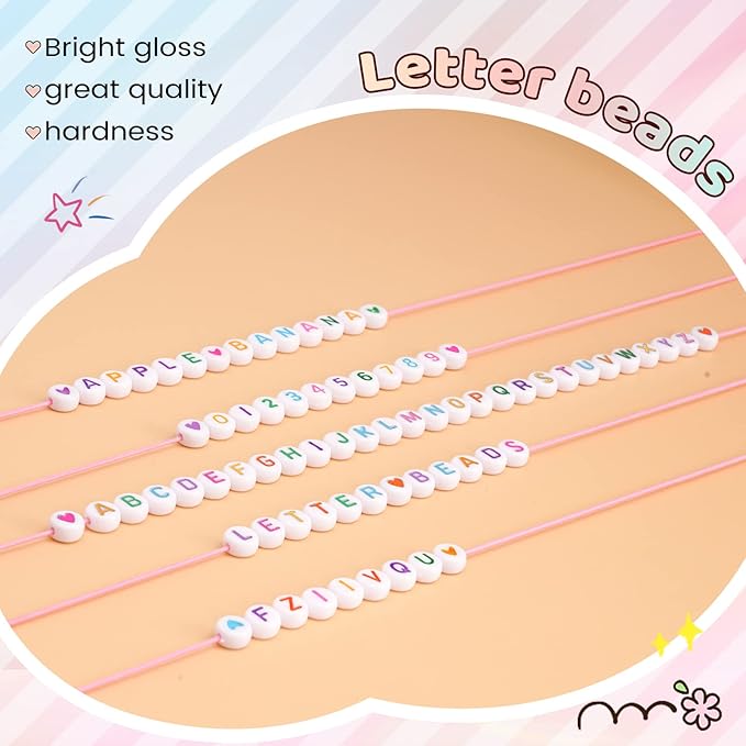 1400 Pcs Letter Beads Kit, 28 Styles White Acrylic Alphabet Beads Letter Beads for Jewelry Making wiht Number Beads Heart Beads Friendship Bracelet Kit