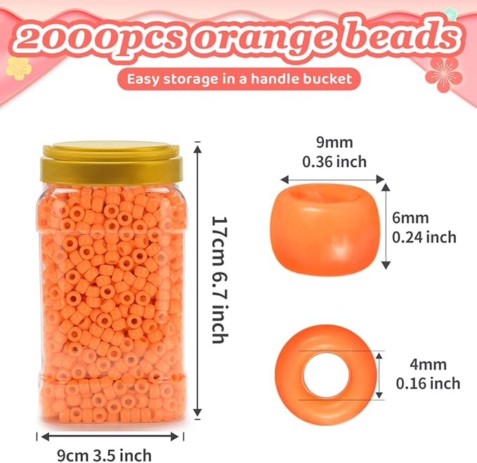 iooleem pony beads(2000pcs orange pony beads), beads for bracelets making, beads for crafts, beading supplies, friendship bracelets making.