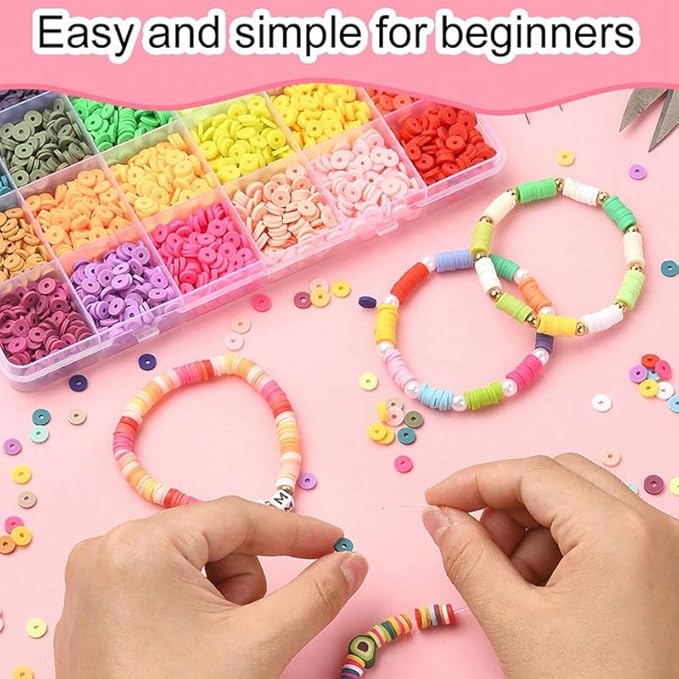 24 Colors 3600 Pcs Clay Beads Kit for Bracelets Making, Flat Round Polymer Spacer heishi Clay Beads for Craft and Jewelry Making