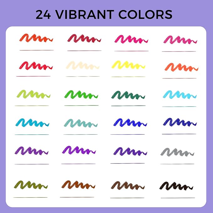 Artecho 24 Colors Markers for Adult Coloring Books, Dual Tip Markers for School, Fine and Brush Tip for Adults Coloring Books, Calligraphy, Drawing, Sketching