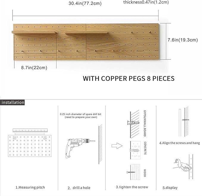 Wooden Pegboard Modular Display Organization Storage Wall Hooks Shelf (Color:Oak)