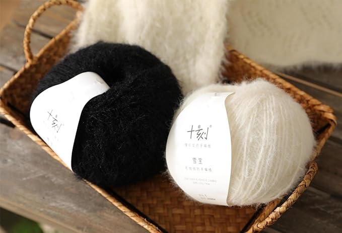 Snowbaby Wool Acrylic Blend Long Pile Yarn,(Worsted) Warm and Luxurious Fuzzy Yarn for Knitting and Crocheting DIY Hats Scarves Sweaters, 2 * 3.52oz/100g 207yds(07-Black)