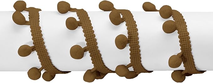 Homiest 10 Yards Pom Pom Trim for Sewing, 1 Inch Wide Khaki Ribbon Bundles Textured Fabric Fringe Ribbon, 13mm Ball Pompom Trim for DIY Crafts Curtain Clothes Pillow Home Decoration