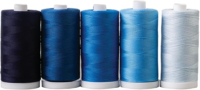 Connecting Threads 100% Cotton Thread Sets - 1200 Yard Spools (Set of 5 - True Blue)