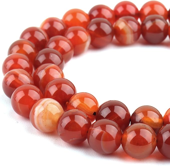 Natural Stone Beads for Jewelry Making - 6mm Gemstone Round Beads for Bracelets(59-62pcs, Red Striped Agate)