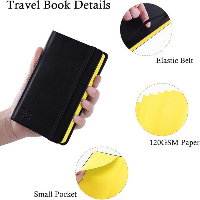 Small Premium Yellow Art Sketchbook,5.7 x 3.54 inches Mixed Media Notebook,34 Sheets 120 GSM Acid-Free Folding Drawing Papers, Hardcover Pocket Journal Sketchbook for All Artists