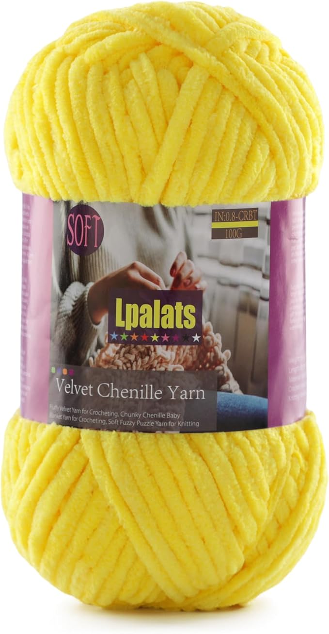 Baby Blanket Yarn for Crocheting Soft - 1 Pack of 100g/3.5oz Chunky Chenille Yarn for Knitting Blankets Amigurumi - Super Bulky Yarns - 87 Yards Thick Plush Yarns (1, Yellow)
