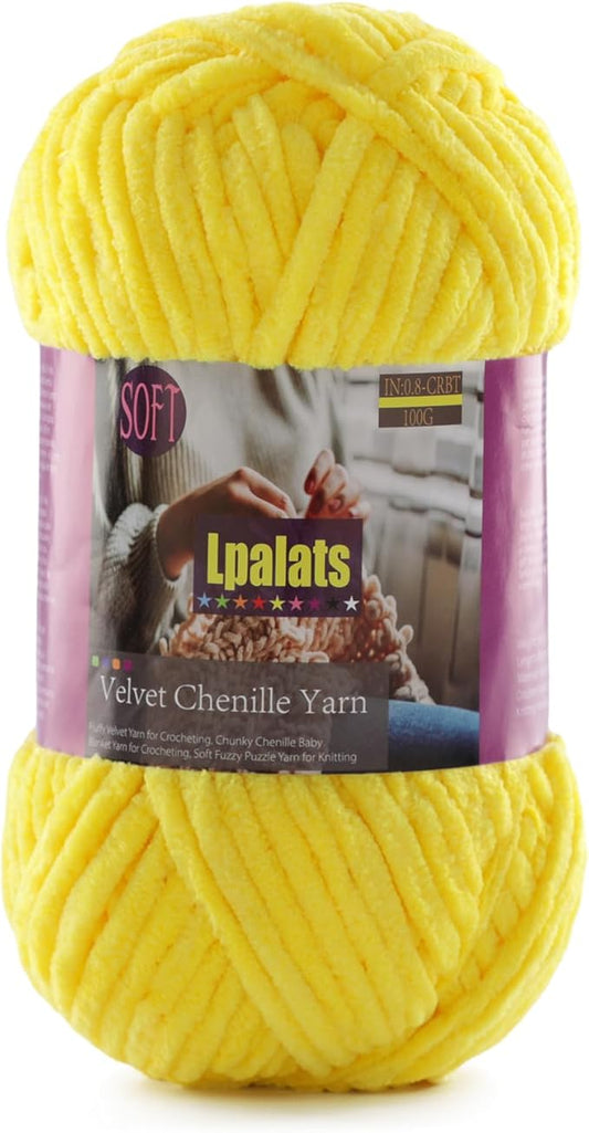 Baby Blanket Yarn for Crocheting Soft - 1 Pack of 100g/3.5oz Chunky Chenille Yarn for Knitting Blankets Amigurumi - Super Bulky Yarns - 87 Yards Thick Plush Yarns (1, Yellow)