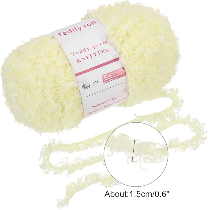 MECCANIXITY 2 Skeins Fur Yarn Soft Fluffy Chunky Yarn Fuzzy Eyelash Yarn Light Yellow for Crocheting Knit Clothes Bag - 55Yard/50m, 3.15ozx2