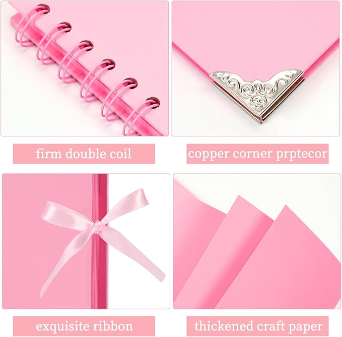 Scrapbook (8 x 8 inch) Scrapbook Album 60 Pages Ideal for Your DIY Scrapbooking Albums Wedding and Anniversary Family Photo Album (pink)