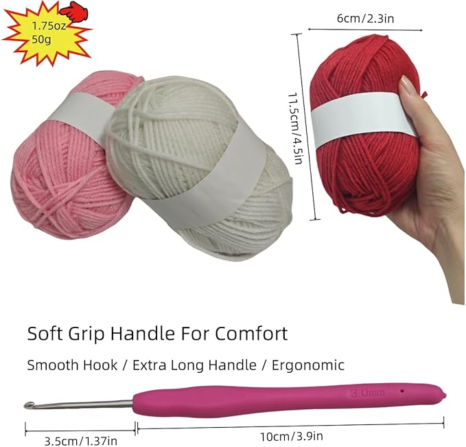 24-Piece Crochet Starter kit – Includes 12-Color Yarn Bundle, 2 Crochet Hooks, 9 Stitch Markers, and a Storage Bag; Complete Knitting Set Suitable for DIY Crafts and Scarf Making