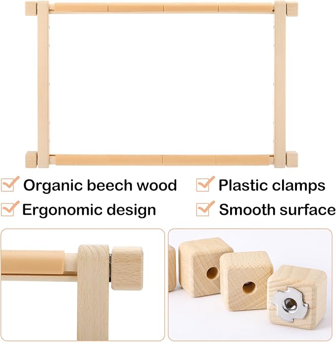 CroBlissful Cross Stitch Scroll Frame Set with Plastic Clamps Beech Hardwood Embroidery Frame Needlepoint Cross Stitch Holder for Sewing, Needlework, Embroidery Projects
