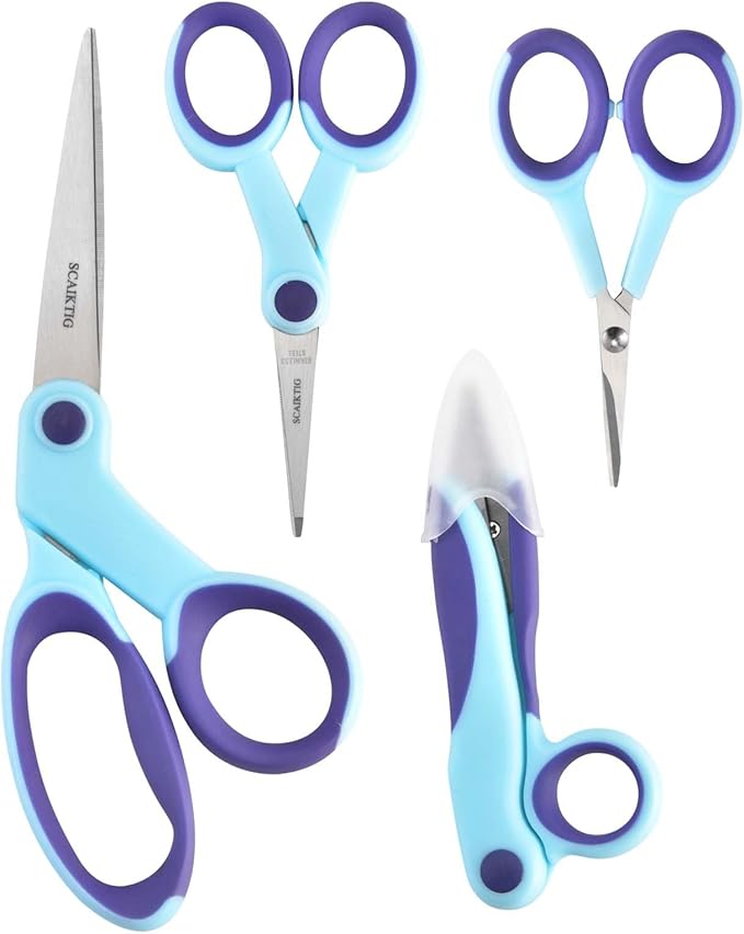 Premium Sewing Scissors Bundle, 8" Heavy Duty Fabric, 5" Embroidery, 4" Small Detail Scissors, 5" Thread Snips, Tailoring, Dressmaking, Quilting, Arts&Craft Supplies, Blue