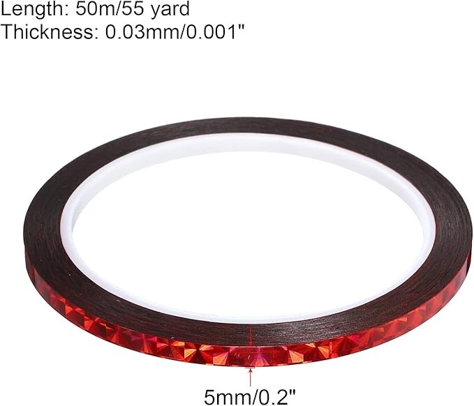 PATIKIL Prism Tape 0.2 Inch x 55 Yards, Holographic Metalized Reflective Adhesive for Detailing Accent Wall Decor Art, Red