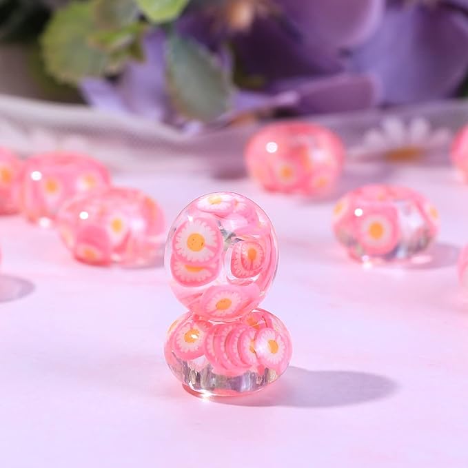 AIPRIDY Girls' Lucky Beads Lover Amber Beads, Big Hole Spacer Beads European Craft Beads for DIY Charms Bracelet Jewelry Making (Rose red)
