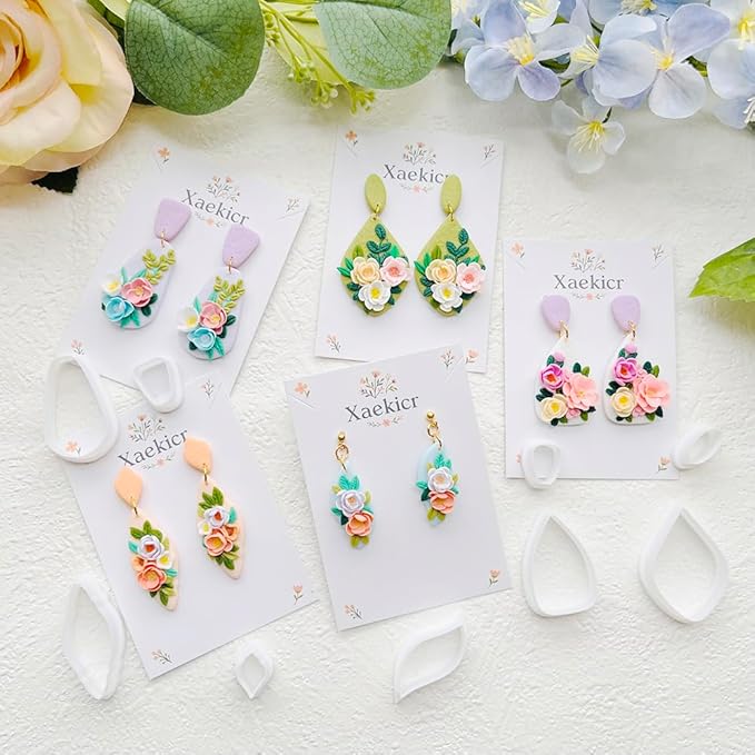 Spring Floral Polymer Clay Cutters Set – Teardrop & Geometric Clay Cutters, Polymer Clay Molds for Clay Earring Cutters, Clay Tools