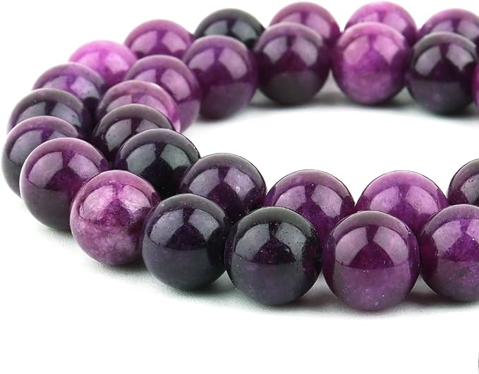 Jade Stone Beads for Jewelry Making - 10mm Gemstone Round Beads for Bracelets(35-37pcs, Purple Charoite Jade)