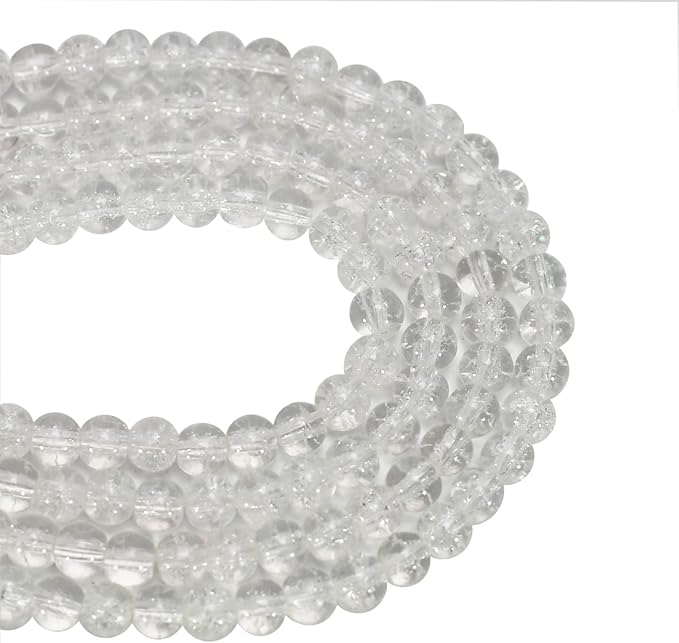 1050pcs White Crackle Glass Beads Handcrafted Round Lampwork Smooth Loose Beads for Bracelet & DIY Jewelry Making 6mm