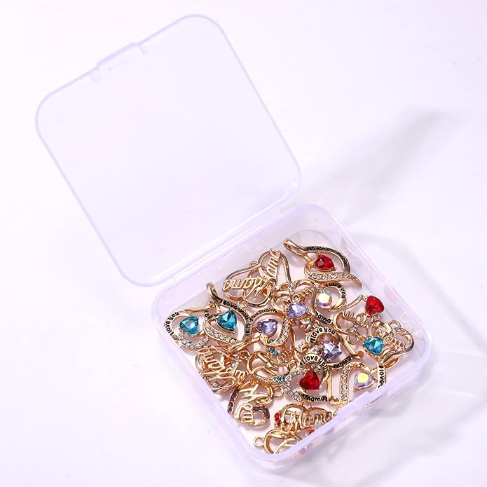 18/20PCS Mama Charms for Jewelry Making Rhinestone Heart Birthday Mother’s Day Charms Letter Mama Mom Pendants for Necklace Bracelet Making DIY Crafts