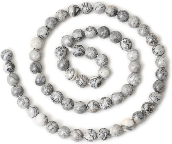 cheavian 60pcs 6mm natural map stone round loose beads for jewelry making diy findings 1 strand 15"