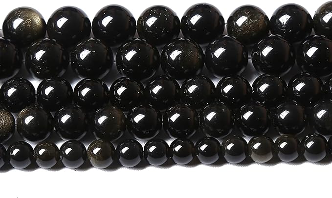 AAA Natural Gold Obsidian Gemstone Beads Energy Healing Power Stones Round Loose Beads for Jewelry Making, DIY Bracelet Necklace 8mm 46pcs