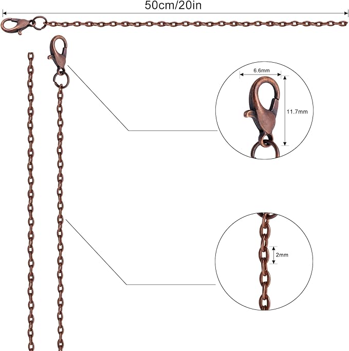 lemonkey 24 pack necklace chains bulk,red copper plated diy cable link chains for jewelry making 20 inches