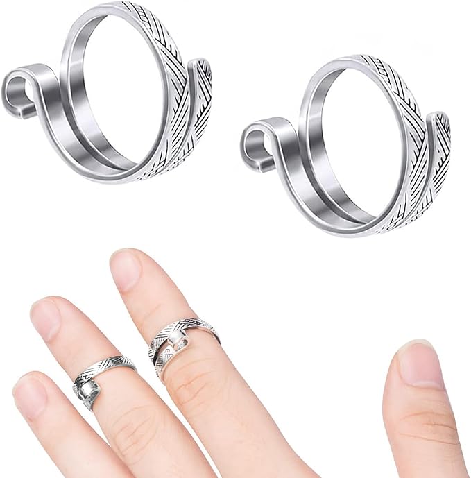 Ubuymart 2 Pack Knitting Crochet Loop Ring for Fingers, Adjustable Crochet Tension Ring, Metal Open Yarn Guide Finger Holders, Knitting Thimbles for Crochet Sliver