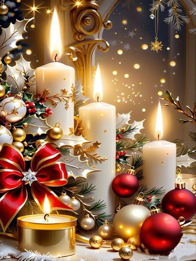 Christmas Candles Stamped Cross Stitch Kits Candles Cross Stitch Patterns,Dimensions Cross Stitch Kits Embroidery Kit Arts and Crafts for Beginners 15.7x11.8 inch