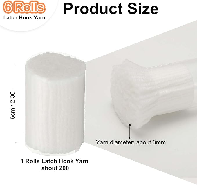 PATIKIL 6 Rolls Latch Hook Yarn, Latch Hook Kit Yarn Precut Hook Rugs Making Crochet Bundles for Latch Hook Rug Adults Beginners Tapestry DIY Craft, White
