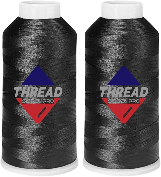 40WT Machine Embroidery Thread 2 Big Spool (5,000M Each 10,000M Total) – 2 x Black Polyester Embroidery Thread 120D/2 for Commercial & Home Embroidery Machines