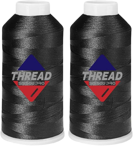 40WT Machine Embroidery Thread 2 Big Spool (5,000M Each 10,000M Total) – 2 x Black Polyester Embroidery Thread 120D/2 for Commercial & Home Embroidery Machines