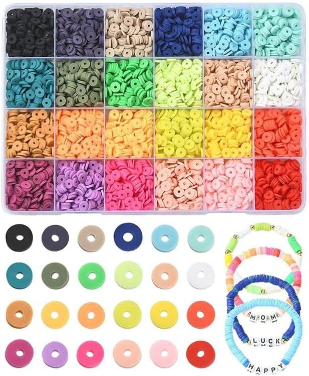 24 Colors 3600 Pcs Clay Beads Kit for Bracelets Making, Flat Round Polymer Spacer heishi Clay Beads for Craft and Jewelry Making