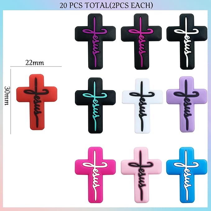 20PCS Silicone Focal Beads for Pens - Jesus Faith Charms Keychain Making Kit - Assorted Shapes for Beaded Pen Characters (Jesus Silicone)