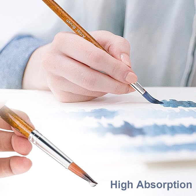 Artist Watercolor Paint Brushes, Round Pointed Tip Paint Brushes Set, 12pcs Different Sizes Detail Paint Brush for Watercolor, Acrylics, Ink, Gouache, Oil, Tempera (Brown)
